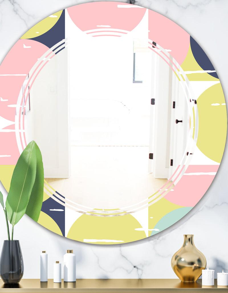 DesignQ Retro Pastel Circular Pattern I - Modern Round or Oval Wall Mirror - Triple C