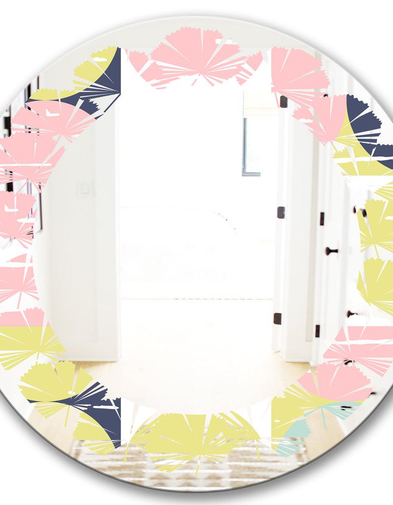 DesignQ Retro Pastel Circular Pattern I - Modern Round Or Oval Wall Mirror - Leaves