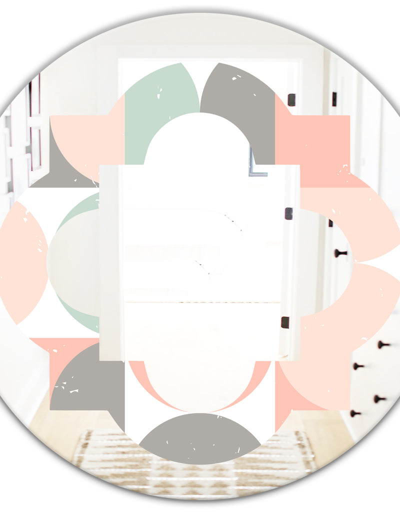 DesignQ Retro Pastel Circular Pattern II - Modern Round Or Oval Wall Mirror - Quatrefoil
