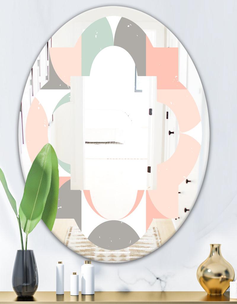 DesignQ Retro Pastel Circular Pattern II - Modern Round Or Oval Wall Mirror - Quatrefoil