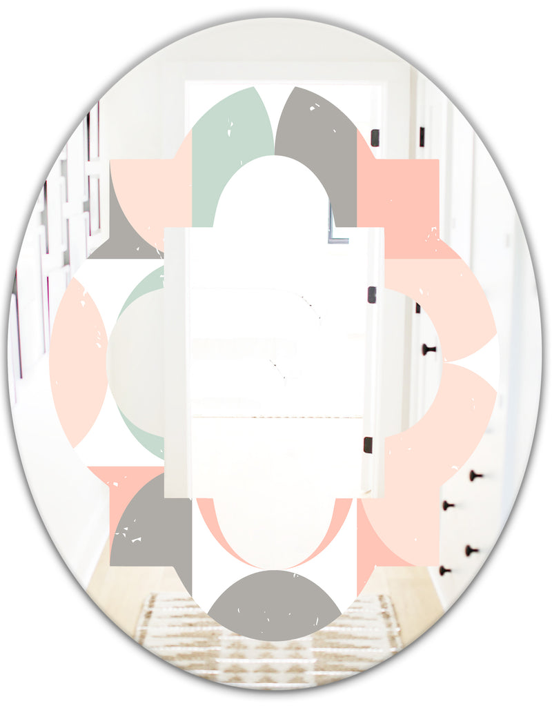 DesignQ Retro Pastel Circular Pattern II - Modern Round Or Oval Wall Mirror - Quatrefoil