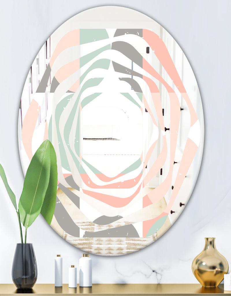 DesignQ Retro Pastel Circular Pattern II - Modern Round Or Oval Wall Mirror - Whirl
