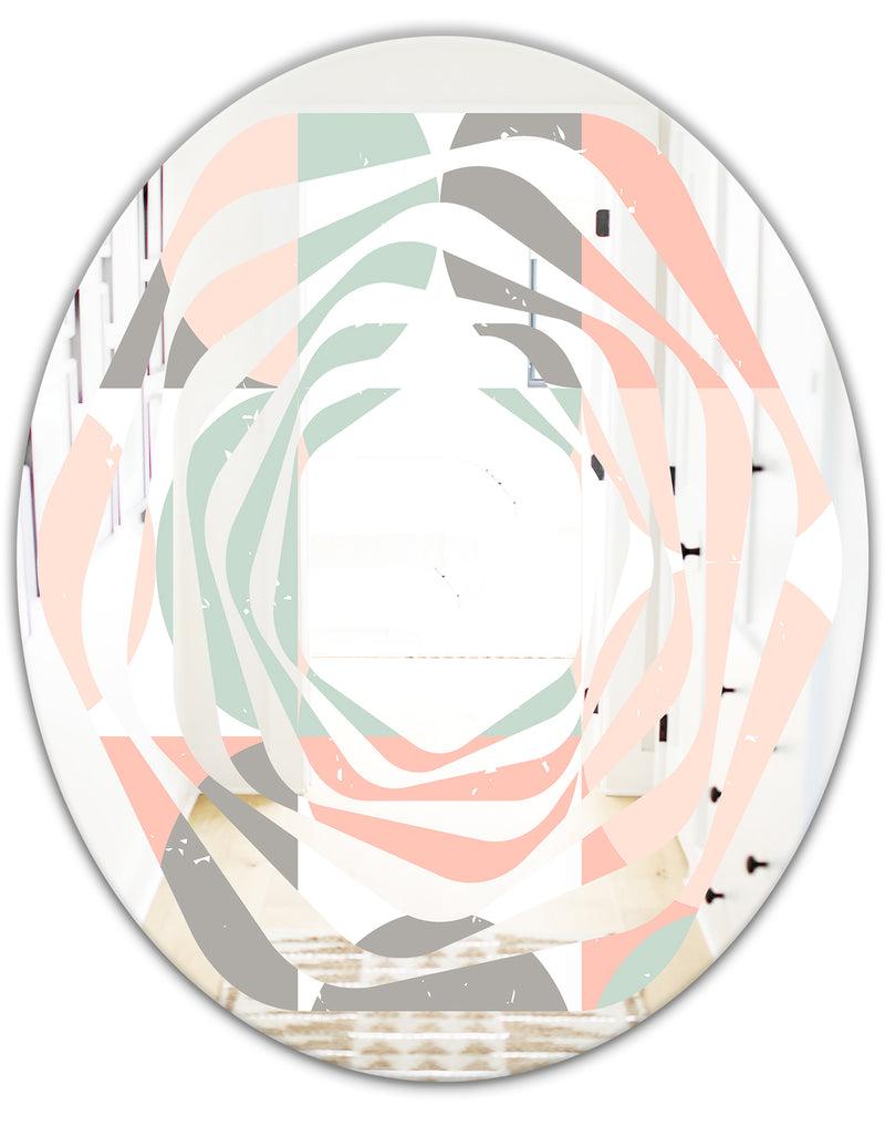 DesignQ Retro Pastel Circular Pattern II - Modern Round Or Oval Wall Mirror - Whirl