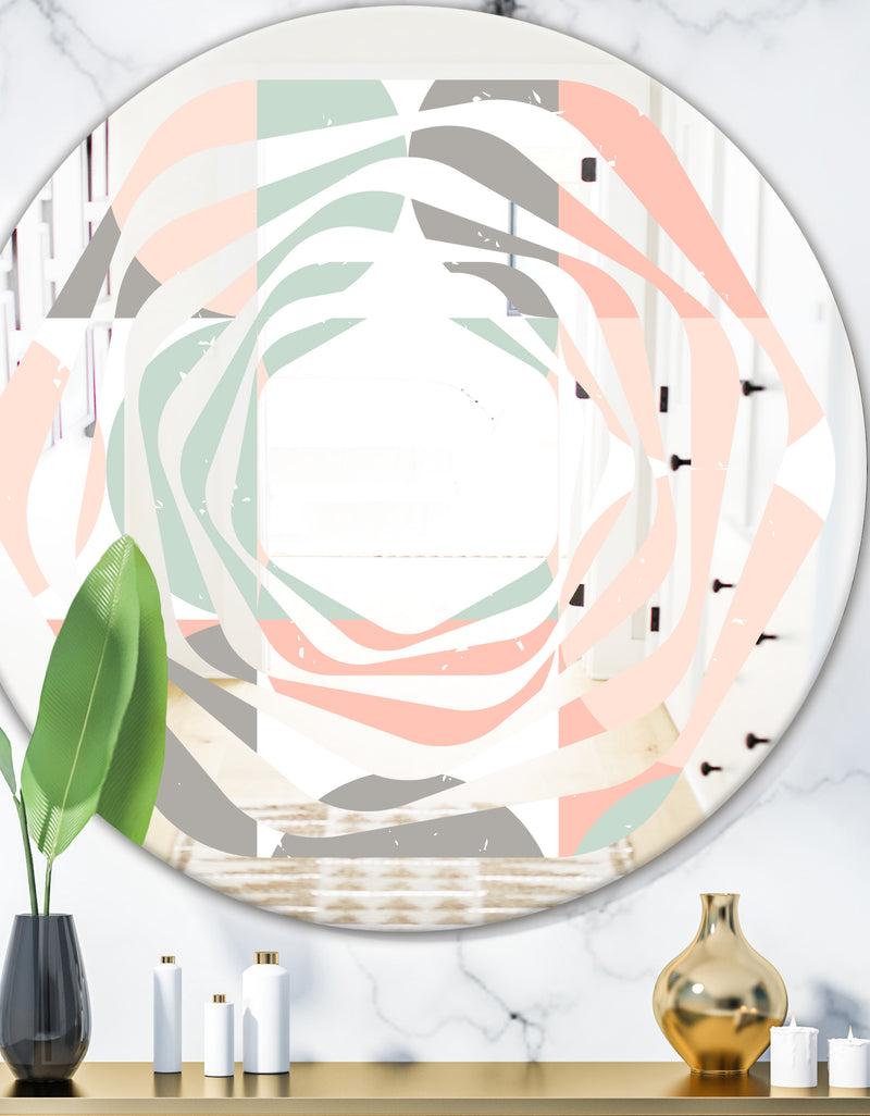 DesignQ Retro Pastel Circular Pattern II - Modern Round or Oval Wall Mirror - Whirl