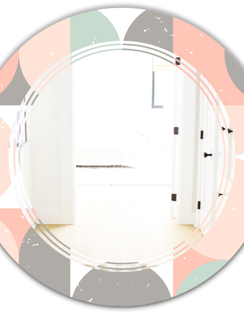 DesignQ Retro Pastel Circular Pattern II - Modern Round Or Oval Wall Mirror - Triple C