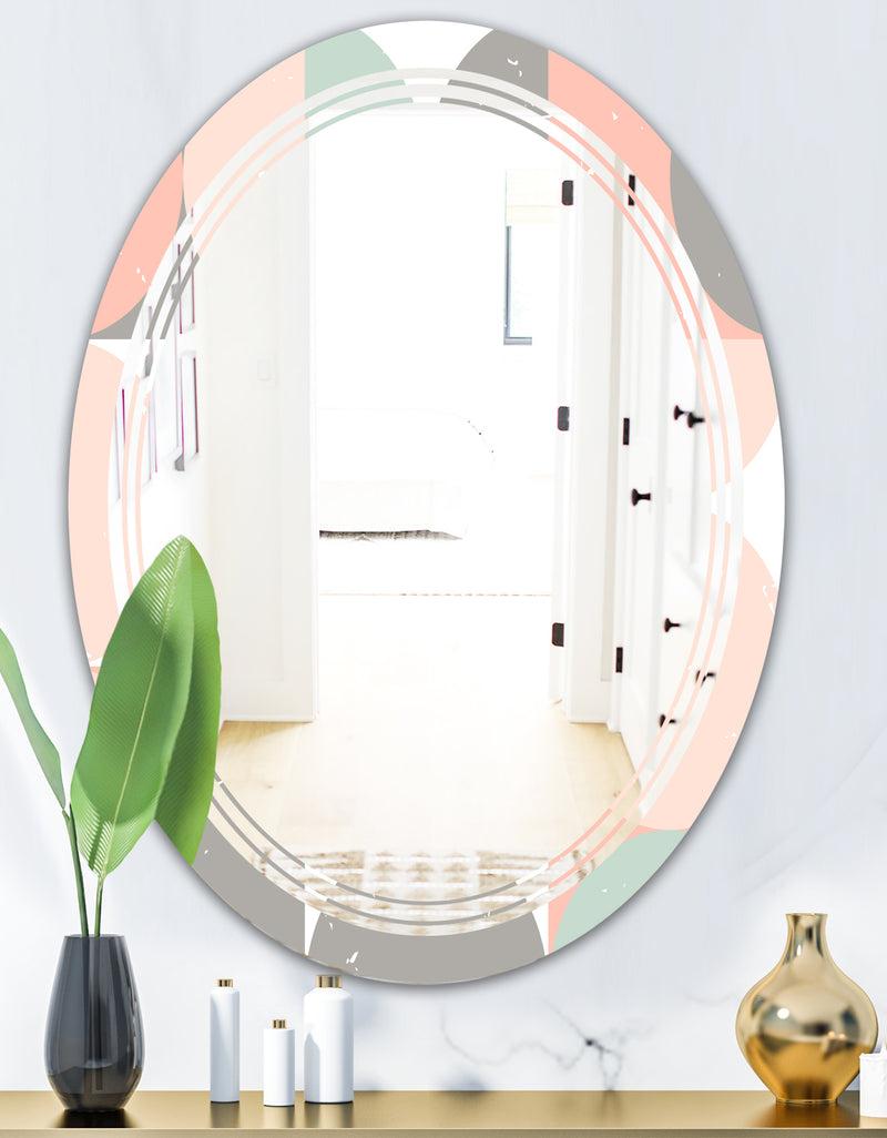 DesignQ Retro Pastel Circular Pattern II - Modern Round Or Oval Wall Mirror - Triple C