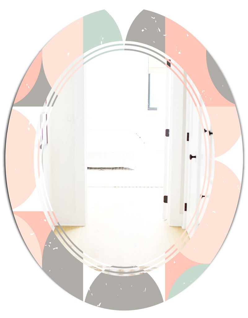 DesignQ Retro Pastel Circular Pattern II - Modern Round Or Oval Wall Mirror - Triple C