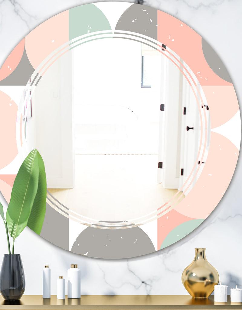 DesignQ Retro Pastel Circular Pattern II - Modern Round or Oval Wall Mirror - Triple C