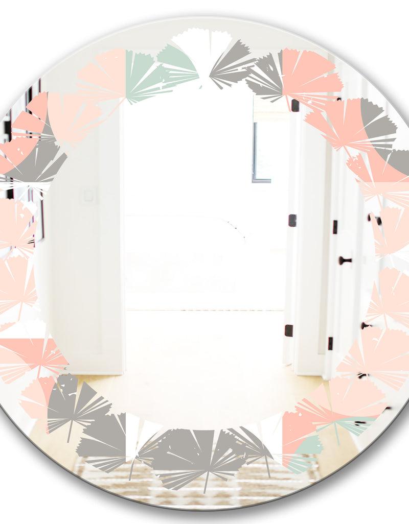 DesignQ Retro Pastel Circular Pattern II - Modern Round Or Oval Wall Mirror - Leaves