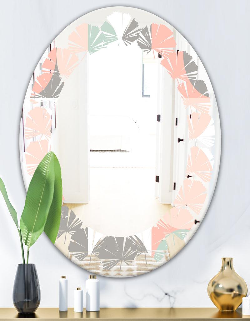 DesignQ Retro Pastel Circular Pattern II - Modern Round Or Oval Wall Mirror - Leaves