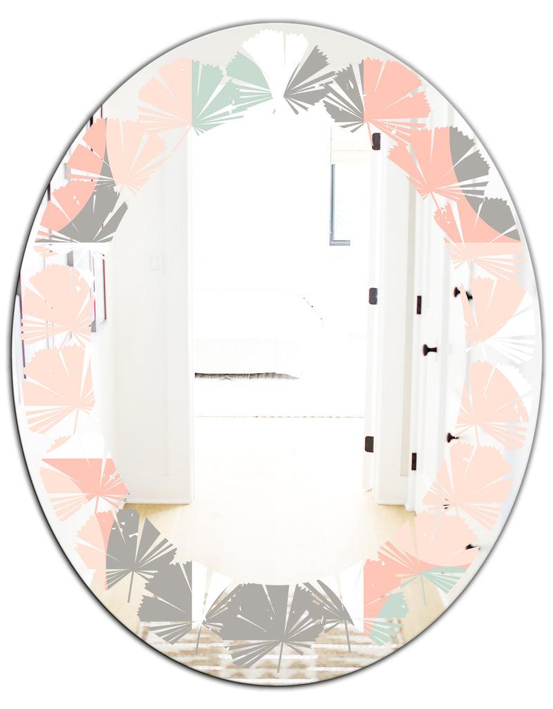 DesignQ Retro Pastel Circular Pattern II - Modern Round Or Oval Wall Mirror - Leaves