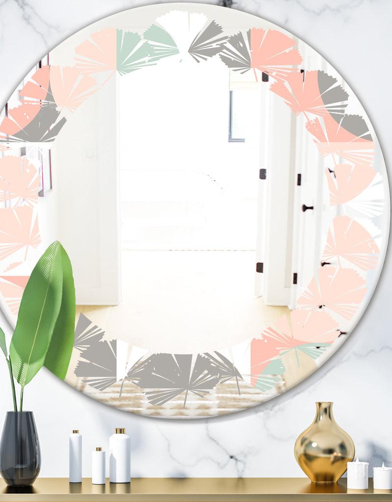 DesignQ Retro Pastel Circular Pattern II - Modern Round or Oval Wall Mirror - Leaves