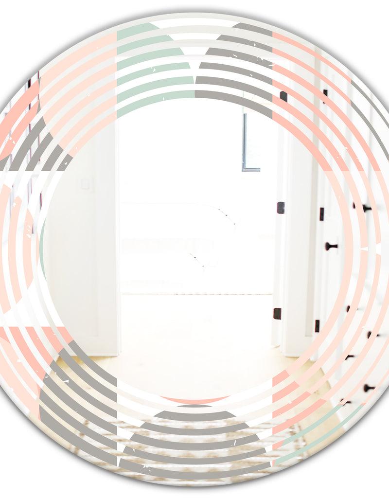 DesignQ Retro Pastel Circular Pattern II - Modern Round Or Oval Wall Mirror - Wave
