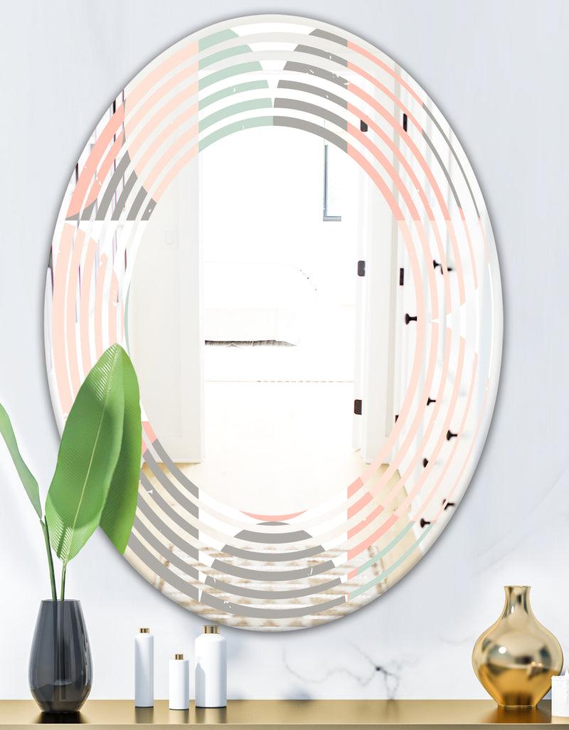 DesignQ Retro Pastel Circular Pattern II - Modern Round Or Oval Wall Mirror - Wave