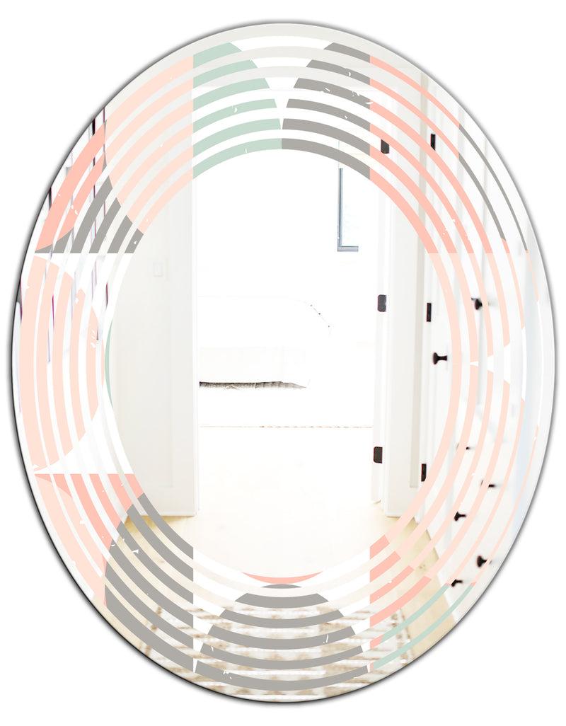 DesignQ Retro Pastel Circular Pattern II - Modern Round Or Oval Wall Mirror - Wave