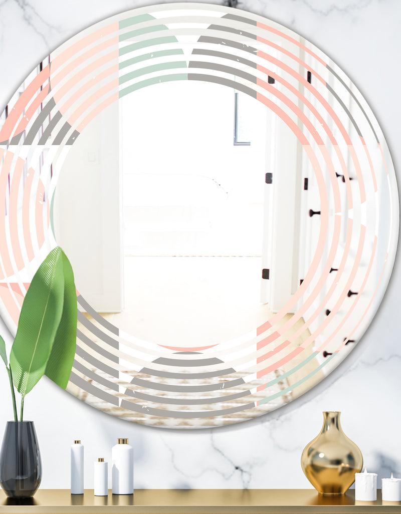 DesignQ Retro Pastel Circular Pattern II - Modern Round or Oval Wall Mirror - Wave