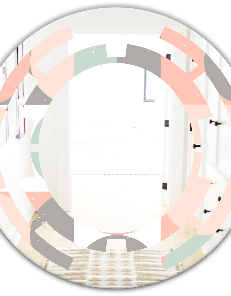 DesignQ Retro Pastel Circular Pattern II - Modern Round Or Oval Wall Mirror - Space