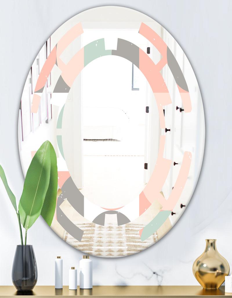 DesignQ Retro Pastel Circular Pattern II - Modern Round Or Oval Wall Mirror - Space