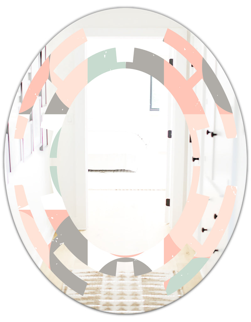 DesignQ Retro Pastel Circular Pattern II - Modern Round Or Oval Wall Mirror - Space