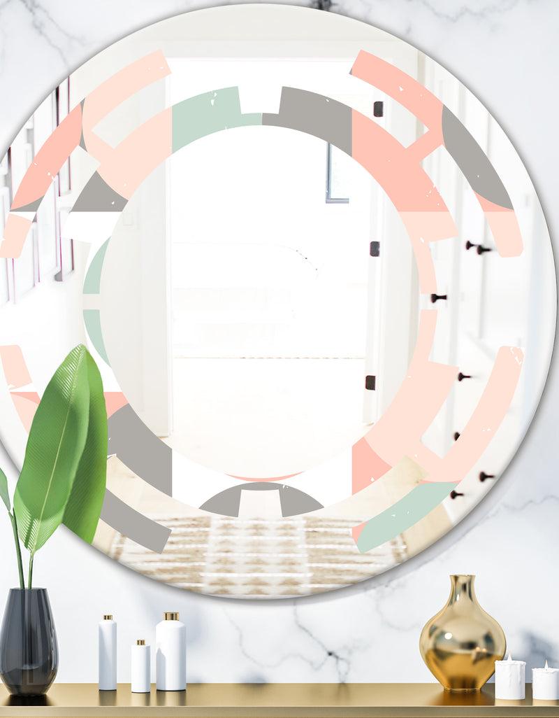 DesignQ Retro Pastel Circular Pattern II - Modern Round or Oval Wall Mirror - Space
