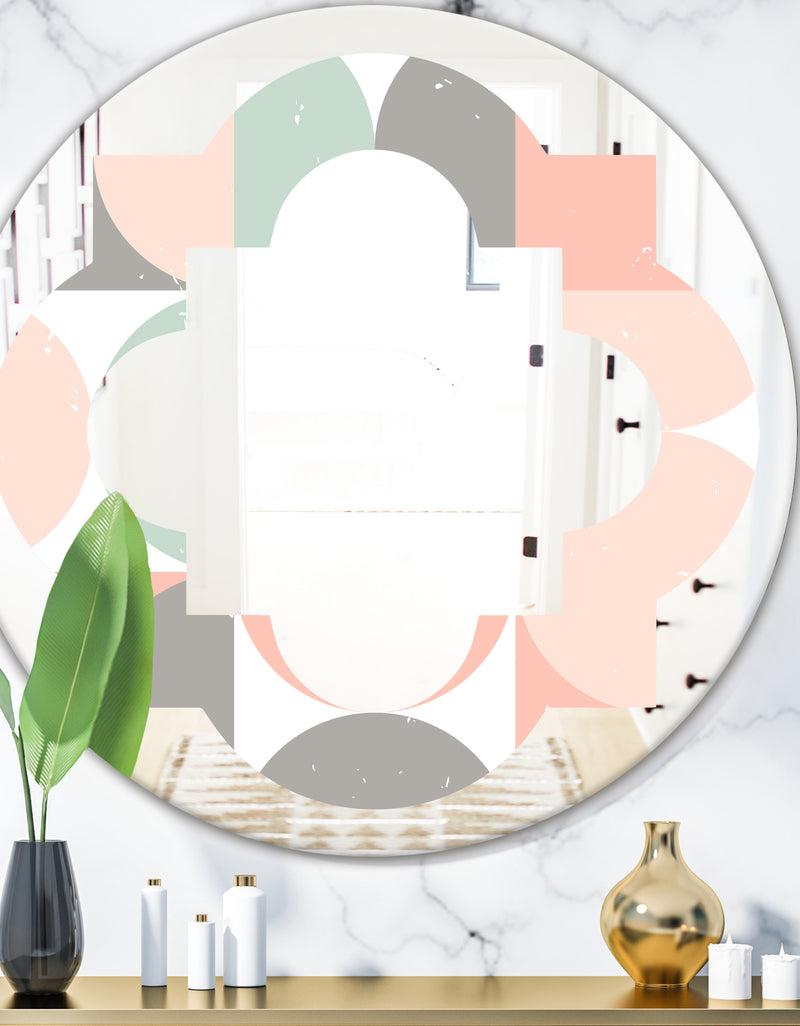 DesignQ Retro Pastel Circular Pattern II - Modern Round or Oval Wall Mirror - Quatrefoil