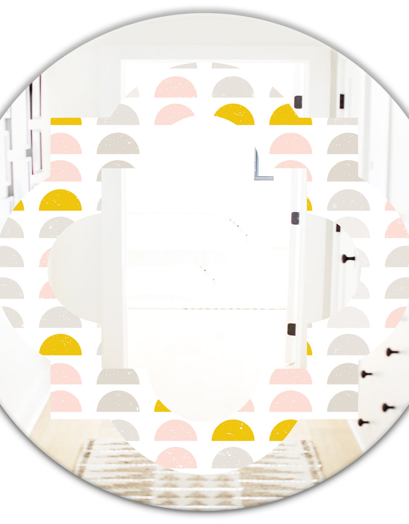 DesignQ Retro Pastel Circular Pattern III - Modern Round Or Oval Wall Mirror - Quatrefoil