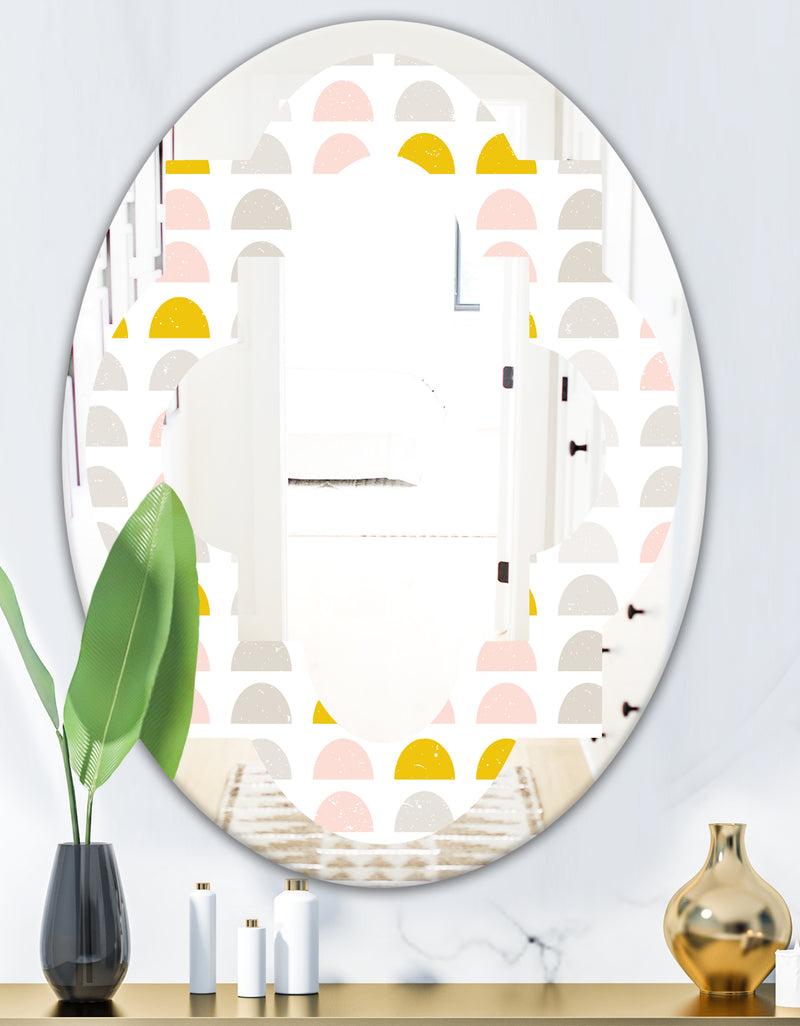 DesignQ Retro Pastel Circular Pattern III - Modern Round Or Oval Wall Mirror - Quatrefoil
