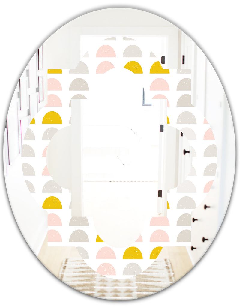DesignQ Retro Pastel Circular Pattern III - Modern Round Or Oval Wall Mirror - Quatrefoil