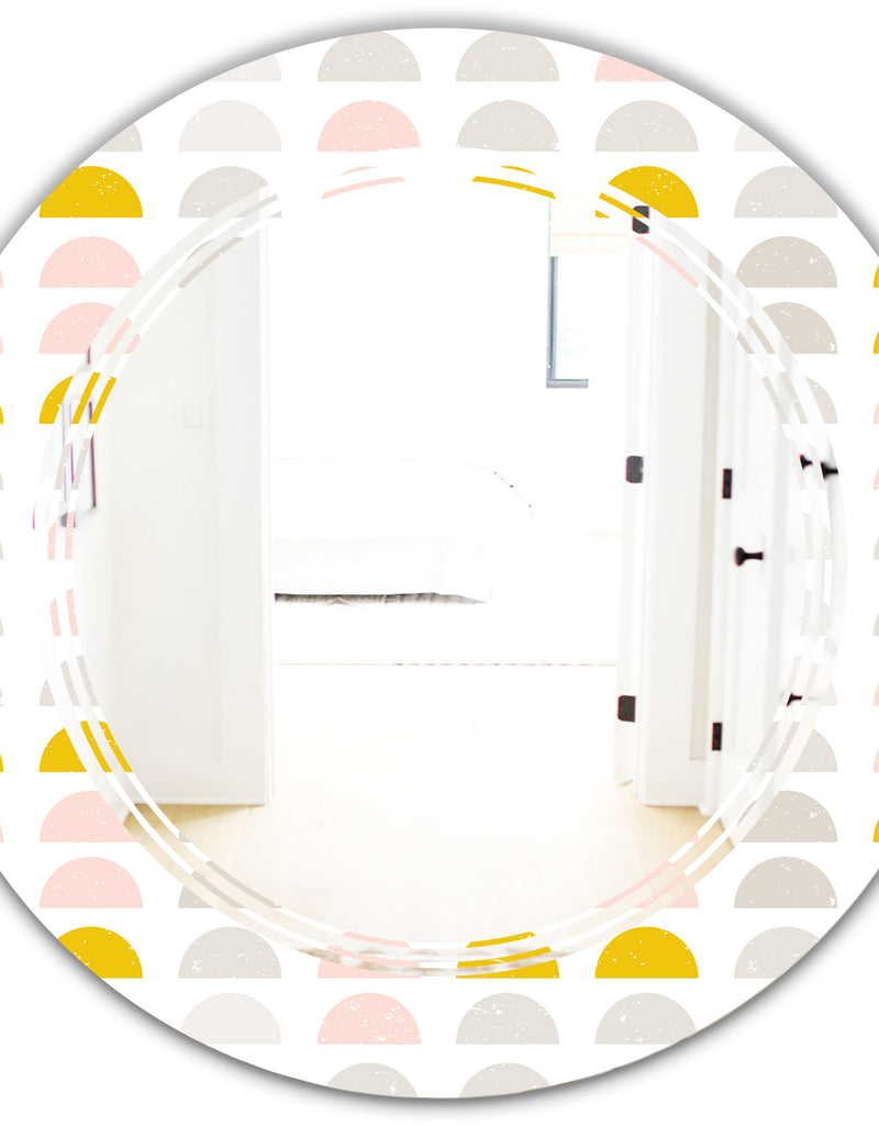 DesignQ Retro Pastel Circular Pattern III - Modern Round Or Oval Wall Mirror - Triple C