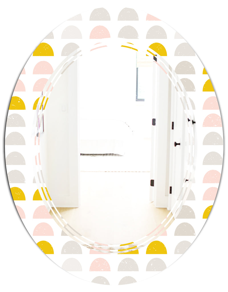 DesignQ Retro Pastel Circular Pattern III - Modern Round Or Oval Wall Mirror - Triple C