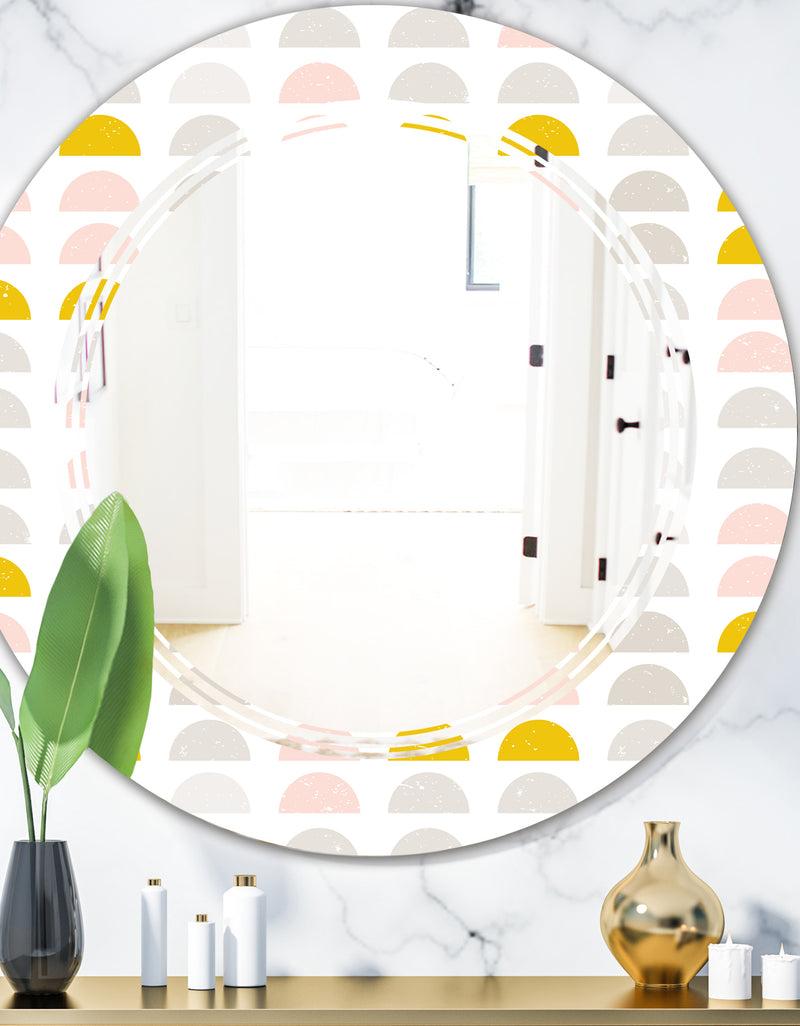 DesignQ Retro Pastel Circular Pattern III - Modern Round or Oval Wall Mirror - Triple C