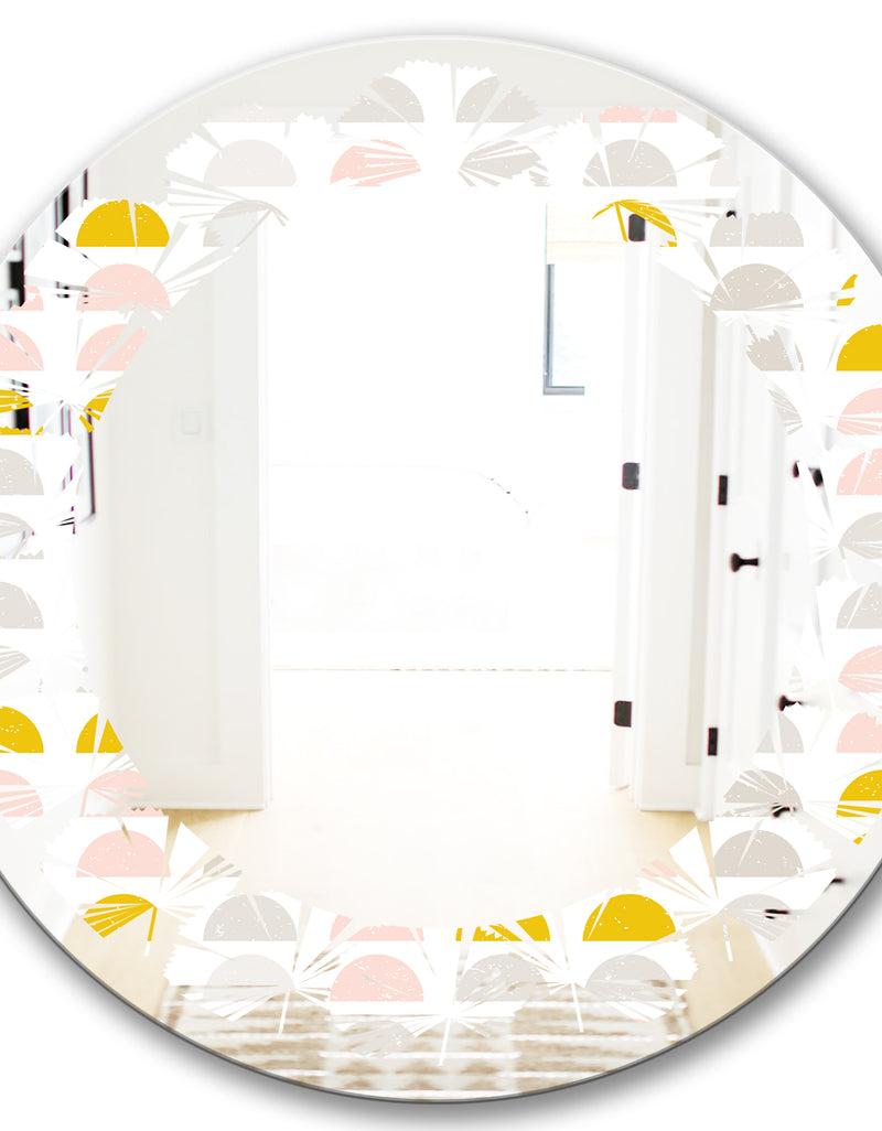 DesignQ Retro Pastel Circular Pattern III - Modern Round Or Oval Wall Mirror - Leaves