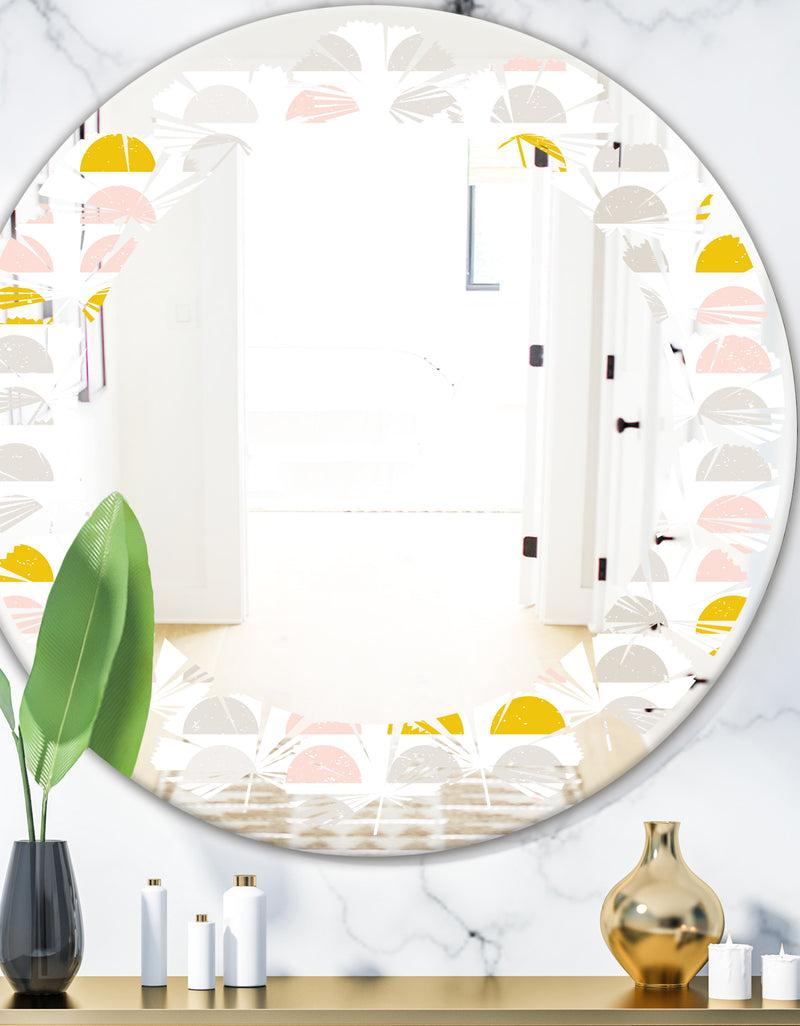 DesignQ Retro Pastel Circular Pattern III - Modern Round or Oval Wall Mirror - Leaves