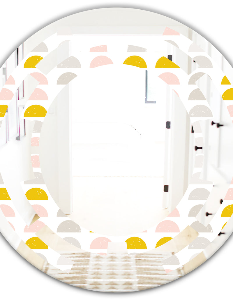 DesignQ Retro Pastel Circular Pattern III - Modern Round Or Oval Wall Mirror - Space