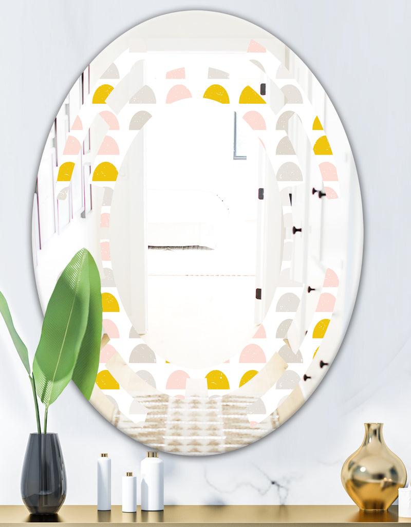 DesignQ Retro Pastel Circular Pattern III - Modern Round Or Oval Wall Mirror - Space