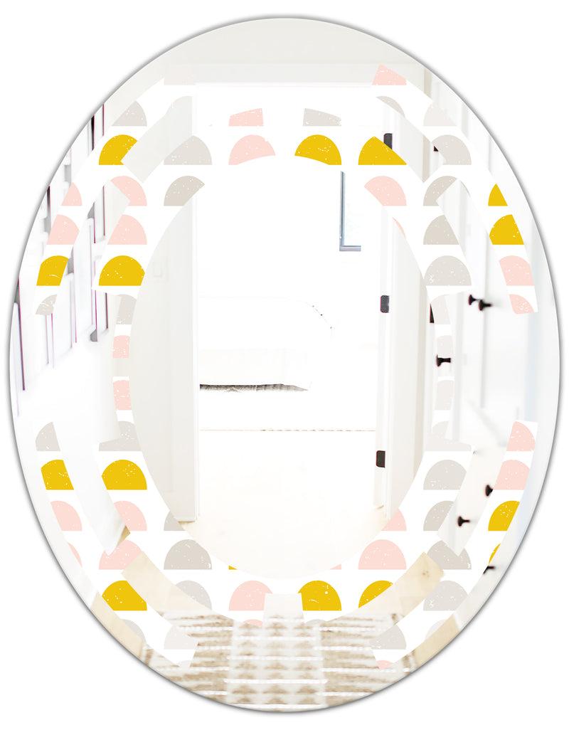 DesignQ Retro Pastel Circular Pattern III - Modern Round Or Oval Wall Mirror - Space