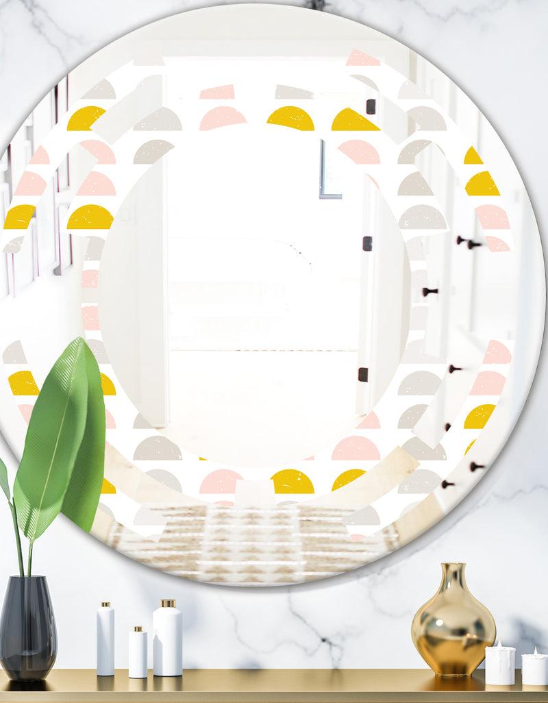 DesignQ Retro Pastel Circular Pattern III - Modern Round or Oval Wall Mirror - Space