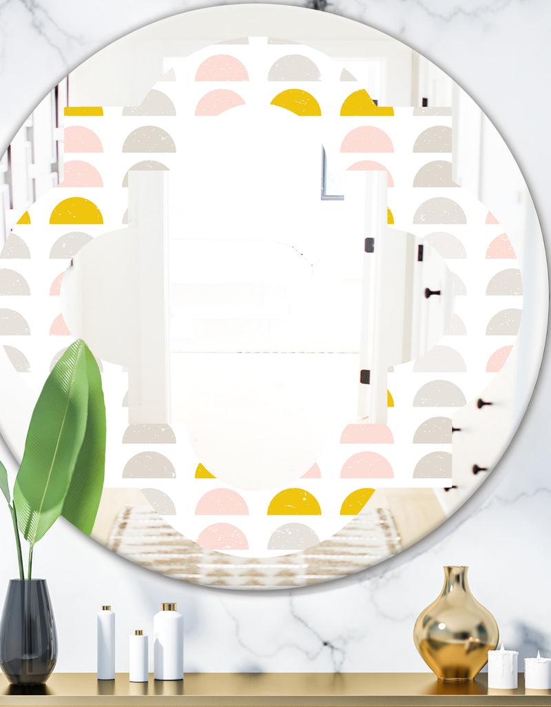 DesignQ Retro Pastel Circular Pattern III - Modern Round or Oval Wall Mirror - Quatrefoil