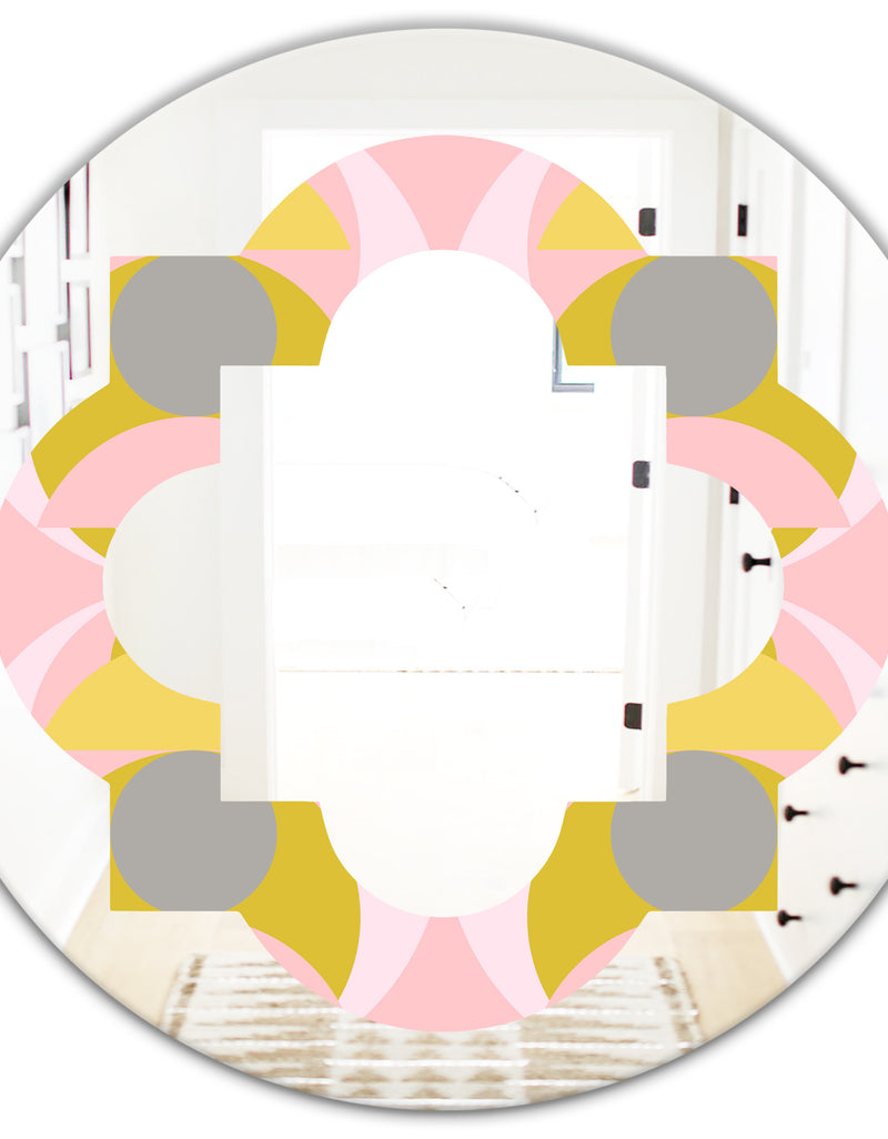 DesignQ Retro Pastel Circular Pattern IV - Modern Round Or Oval Wall Mirror - Quatrefoil