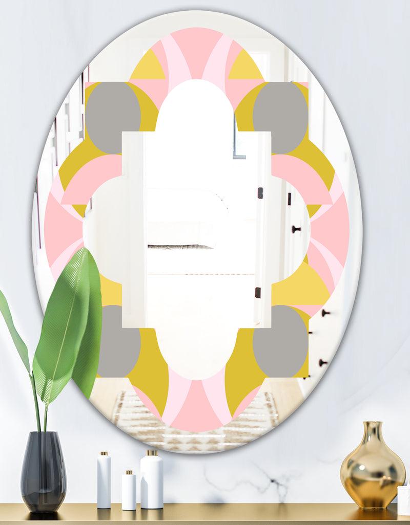 DesignQ Retro Pastel Circular Pattern IV - Modern Round Or Oval Wall Mirror - Quatrefoil