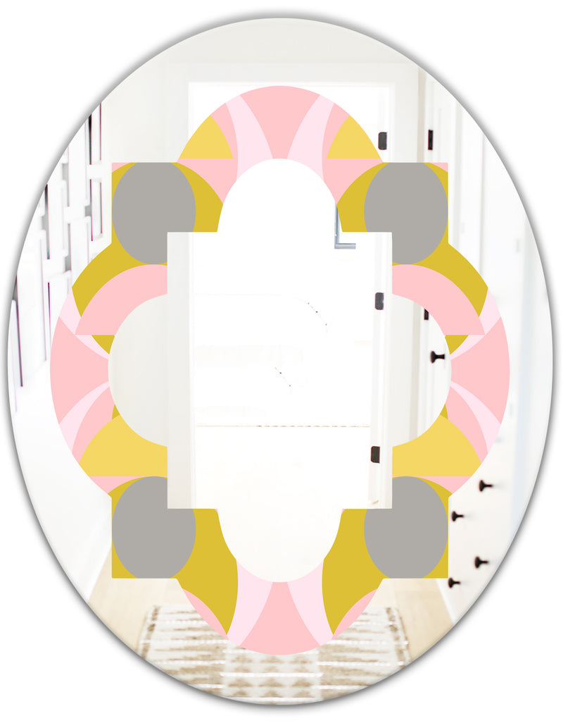 DesignQ Retro Pastel Circular Pattern IV - Modern Round Or Oval Wall Mirror - Quatrefoil