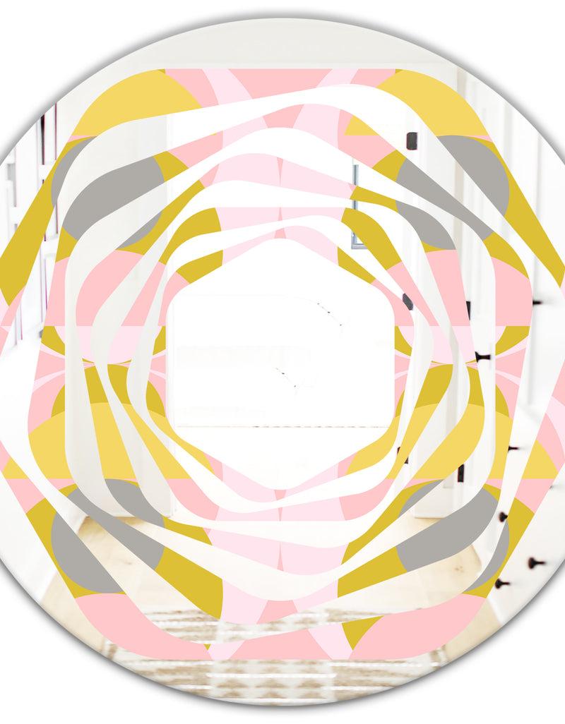 DesignQ Retro Pastel Circular Pattern IV - Modern Round Or Oval Wall Mirror - Whirl