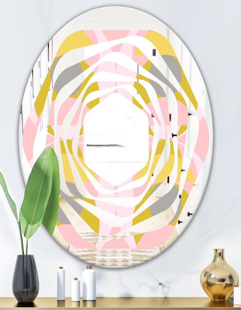 DesignQ Retro Pastel Circular Pattern IV - Modern Round Or Oval Wall Mirror - Whirl