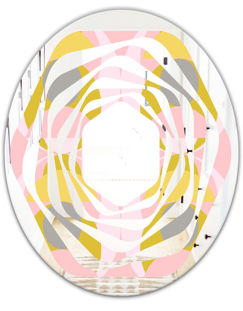 DesignQ Retro Pastel Circular Pattern IV - Modern Round Or Oval Wall Mirror - Whirl