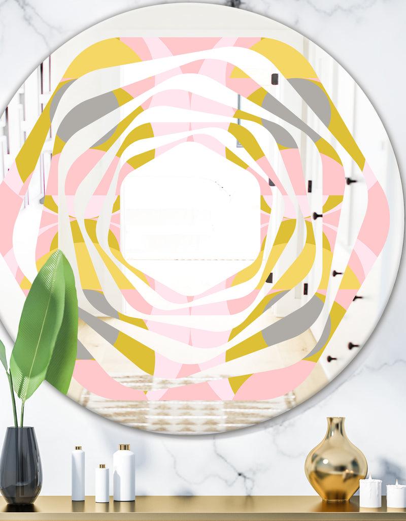 DesignQ Retro Pastel Circular Pattern IV - Modern Round or Oval Wall Mirror - Whirl