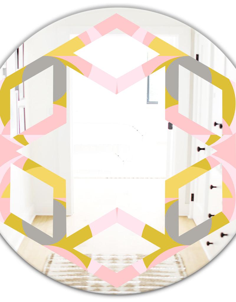DesignQ Retro Pastel Circular Pattern IV - Modern Round Or Oval Wall Mirror - Hexagon Star