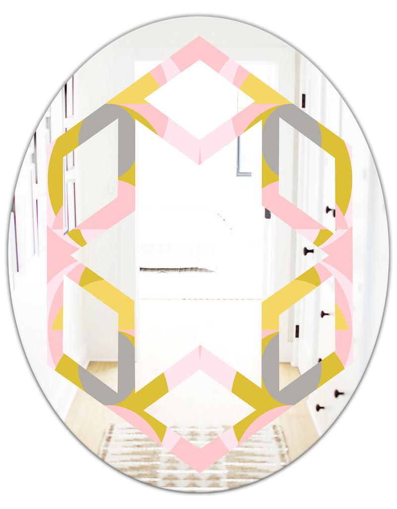 DesignQ Retro Pastel Circular Pattern IV - Modern Round Or Oval Wall Mirror - Hexagon Star