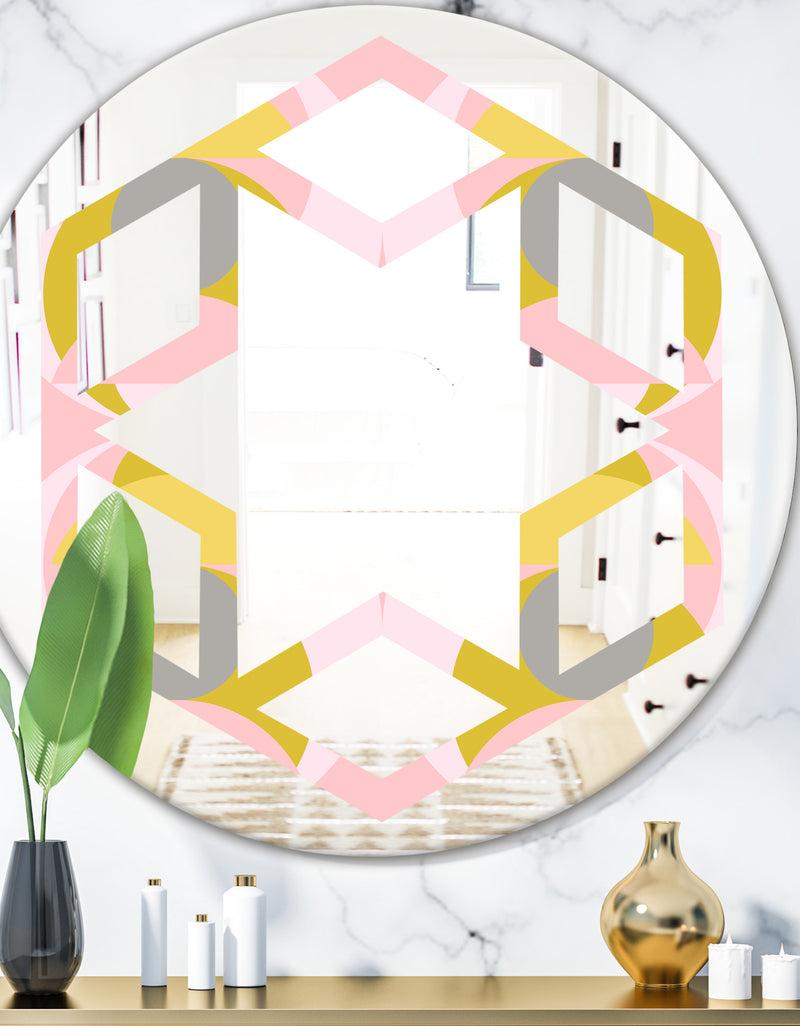 DesignQ Retro Pastel Circular Pattern IV - Modern Round or Oval Wall Mirror - Hexagon Star