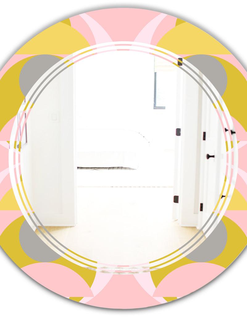 DesignQ Retro Pastel Circular Pattern IV - Modern Round Or Oval Wall Mirror - Triple C