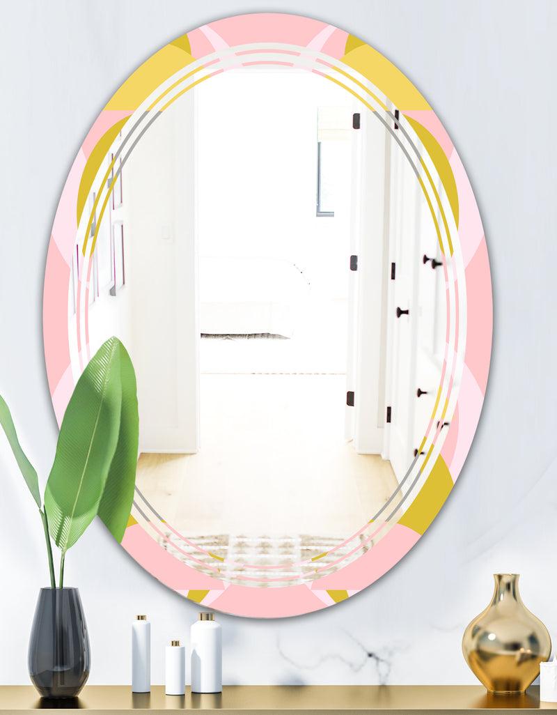 DesignQ Retro Pastel Circular Pattern IV - Modern Round Or Oval Wall Mirror - Triple C
